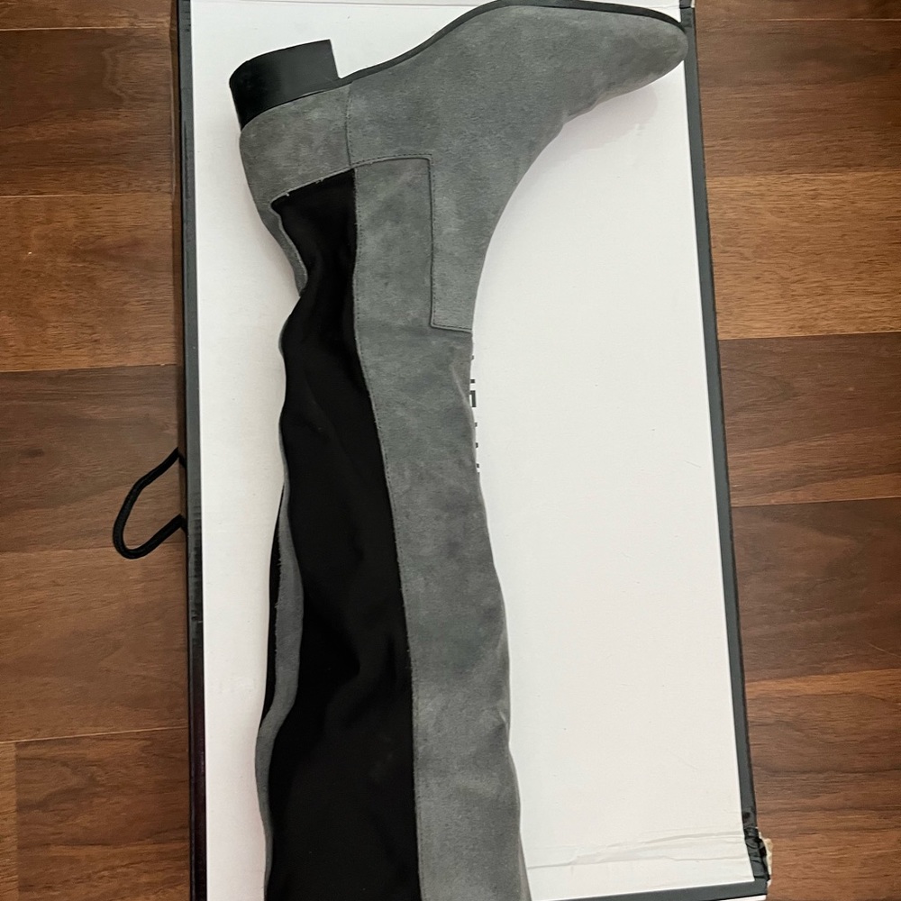 Grey suede over the knee boots